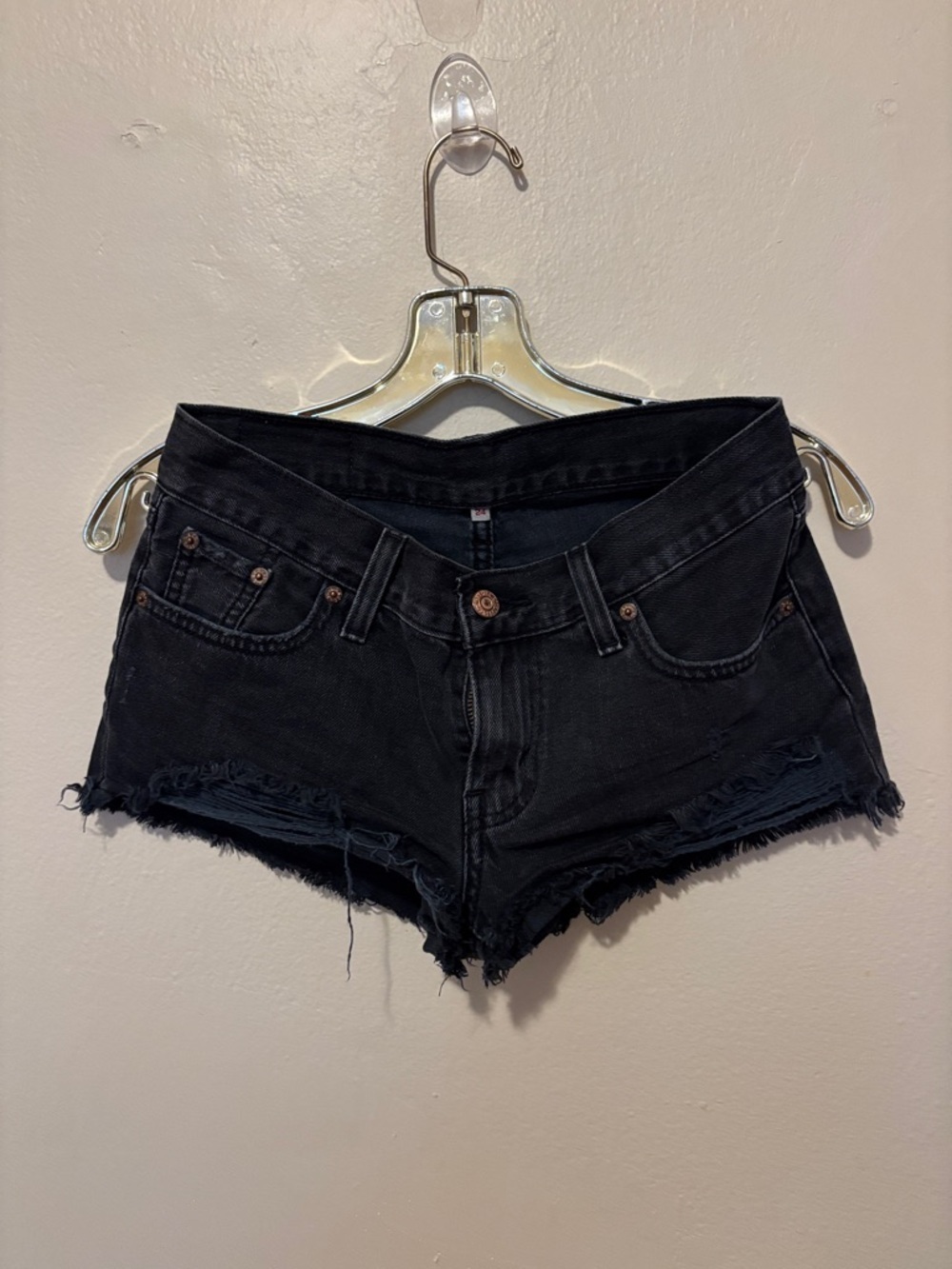 Levi's Black Frayed Denim Cutoff Shorts